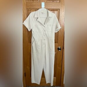 Skies Are Blue Cream Button-Up Jumpsuit